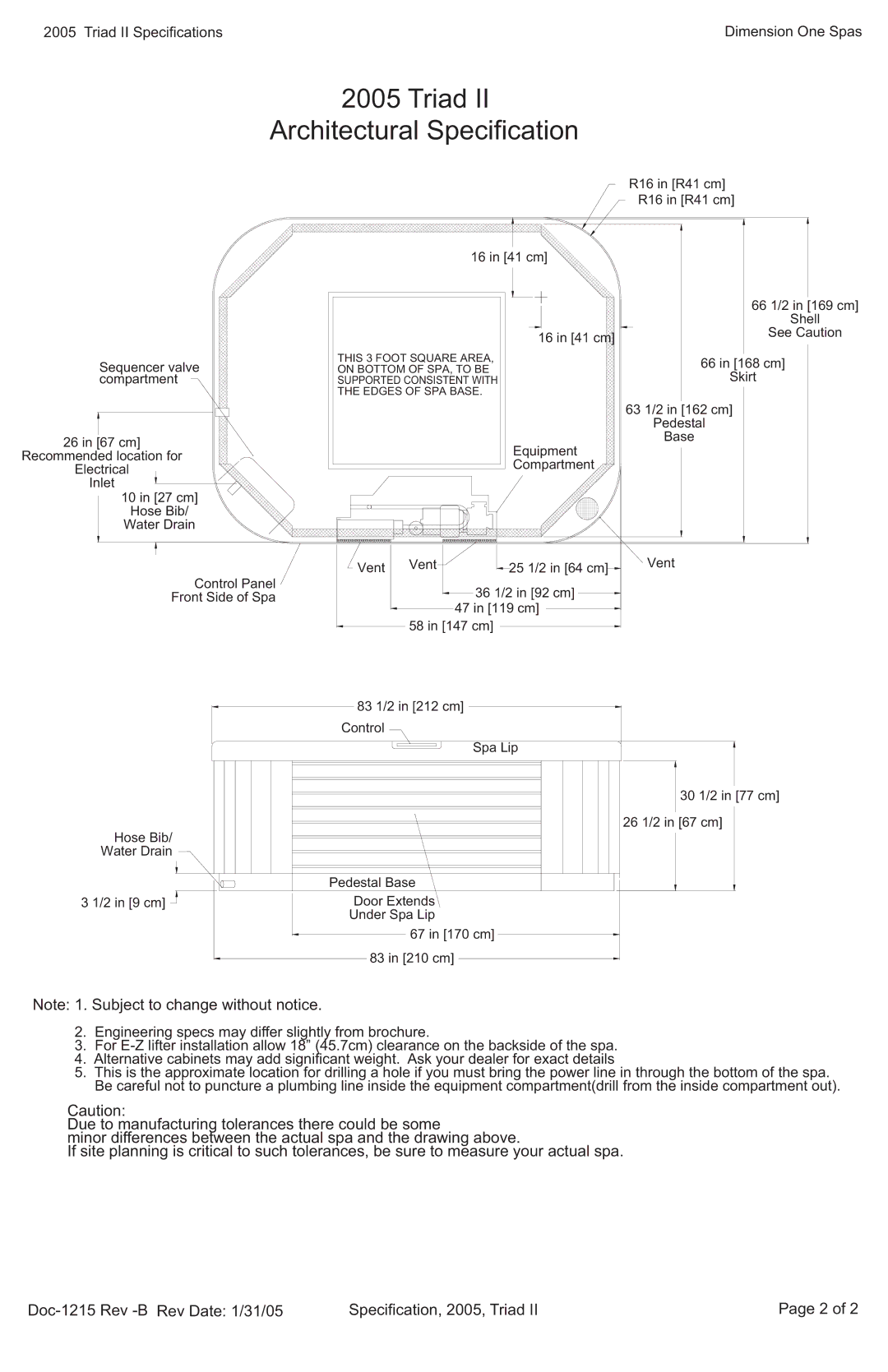 Dimension One Spas Triad II specifications Triad Architectural Specification 