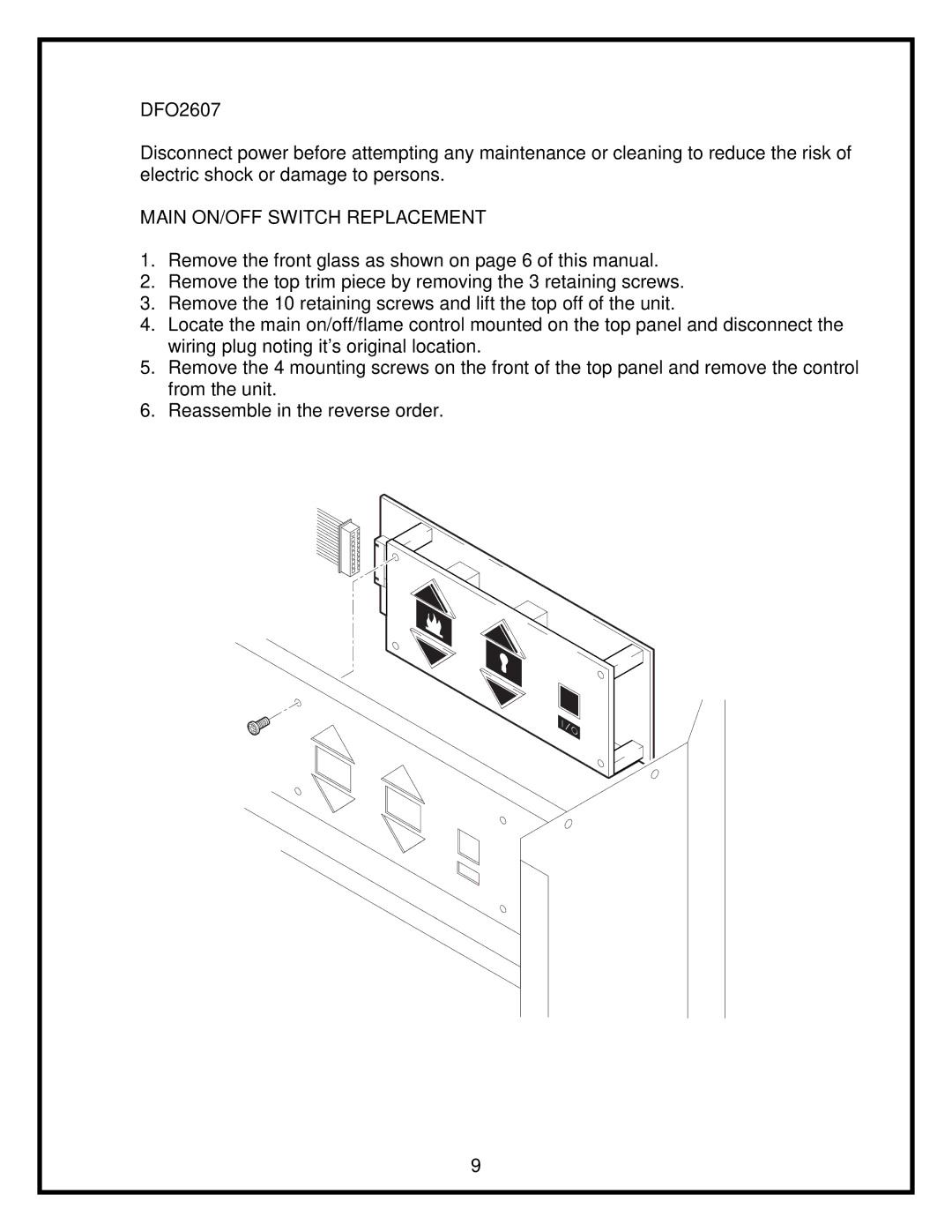 Dimplex 26 service manual Main ON/OFF Switch Replacement 