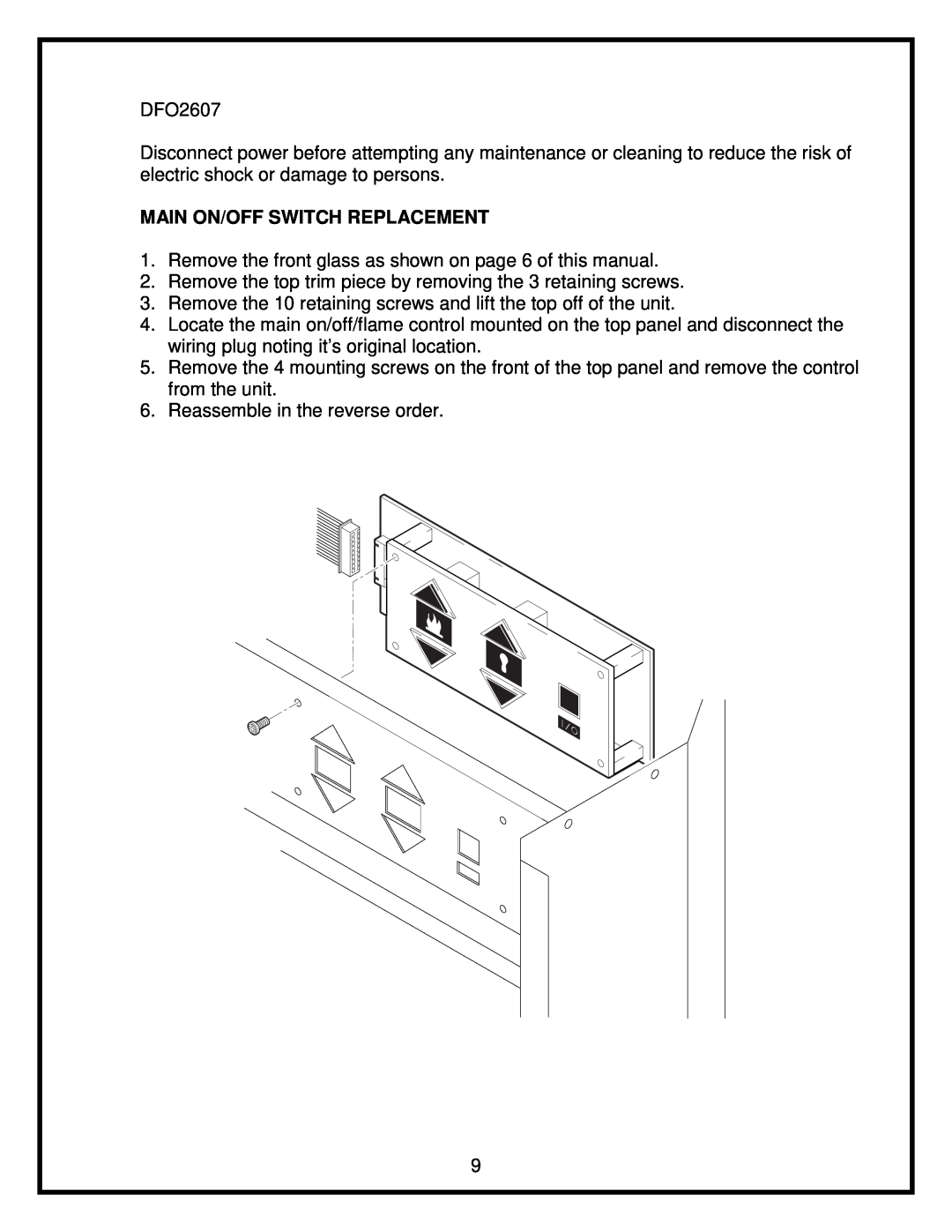 Dimplex 26 service manual Main On/Off Switch Replacement 