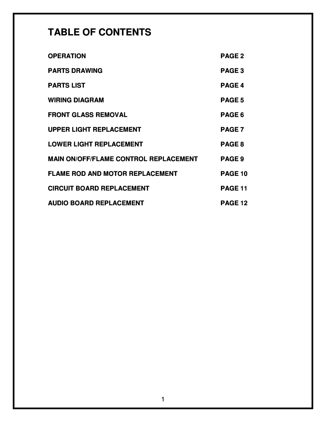 Dimplex 26 service manual Table Of Contents 