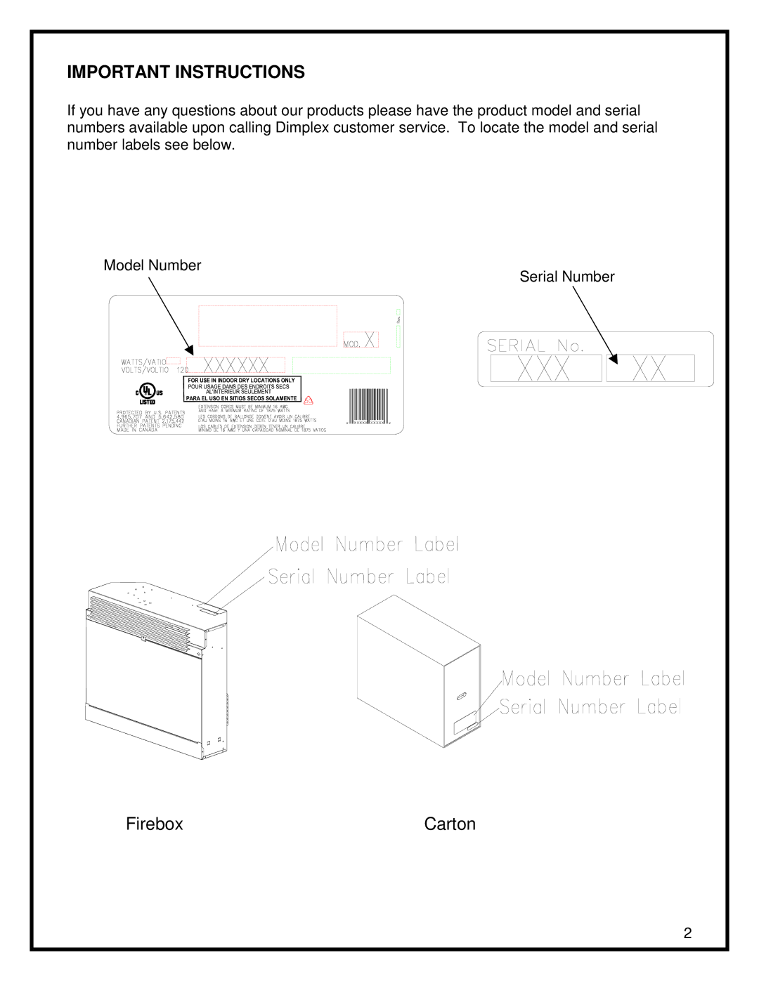 Dimplex 30 FIREPLACE manual Firebox Carton 