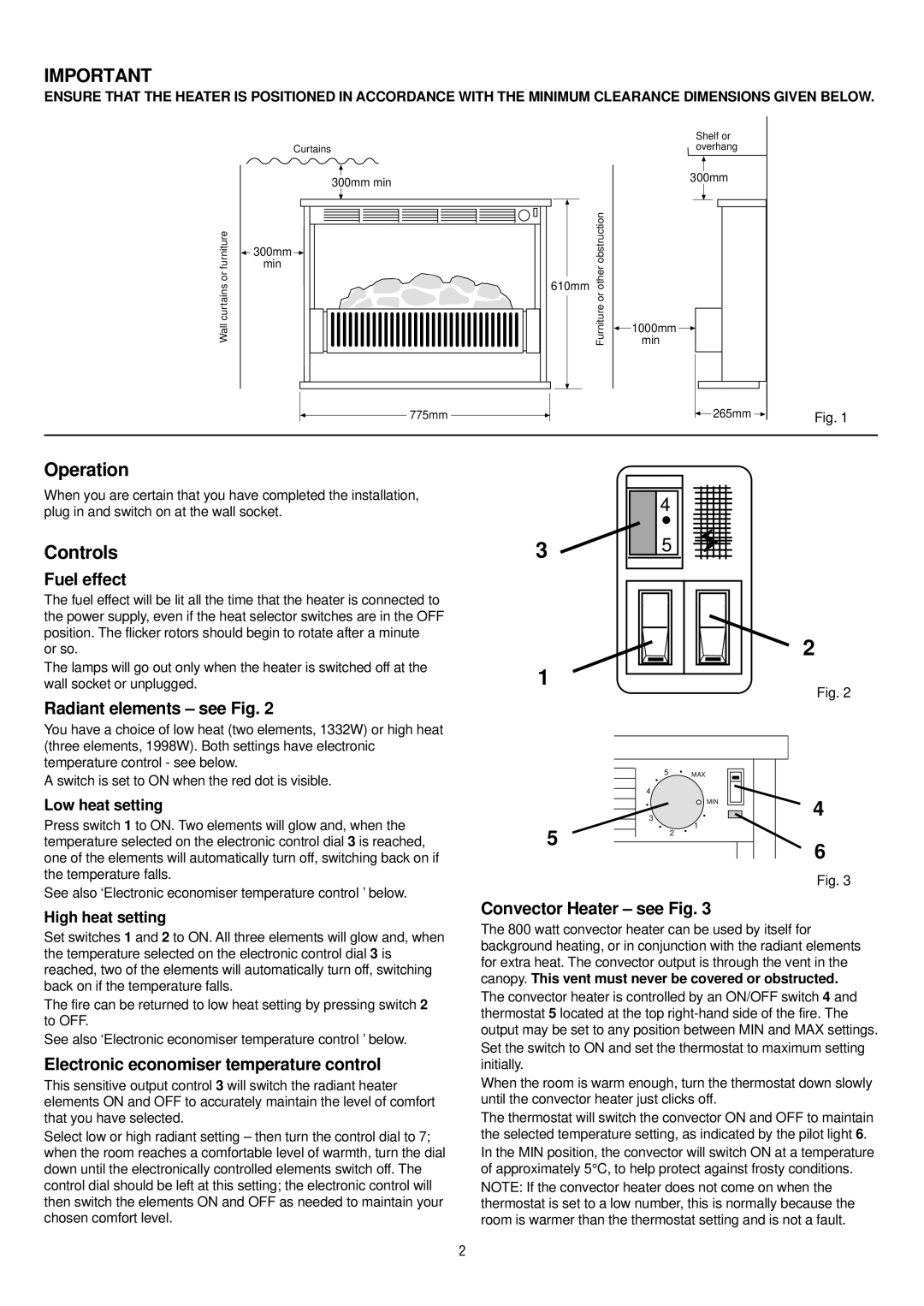 Dimplex 316 CHE manual Operation, Controls 