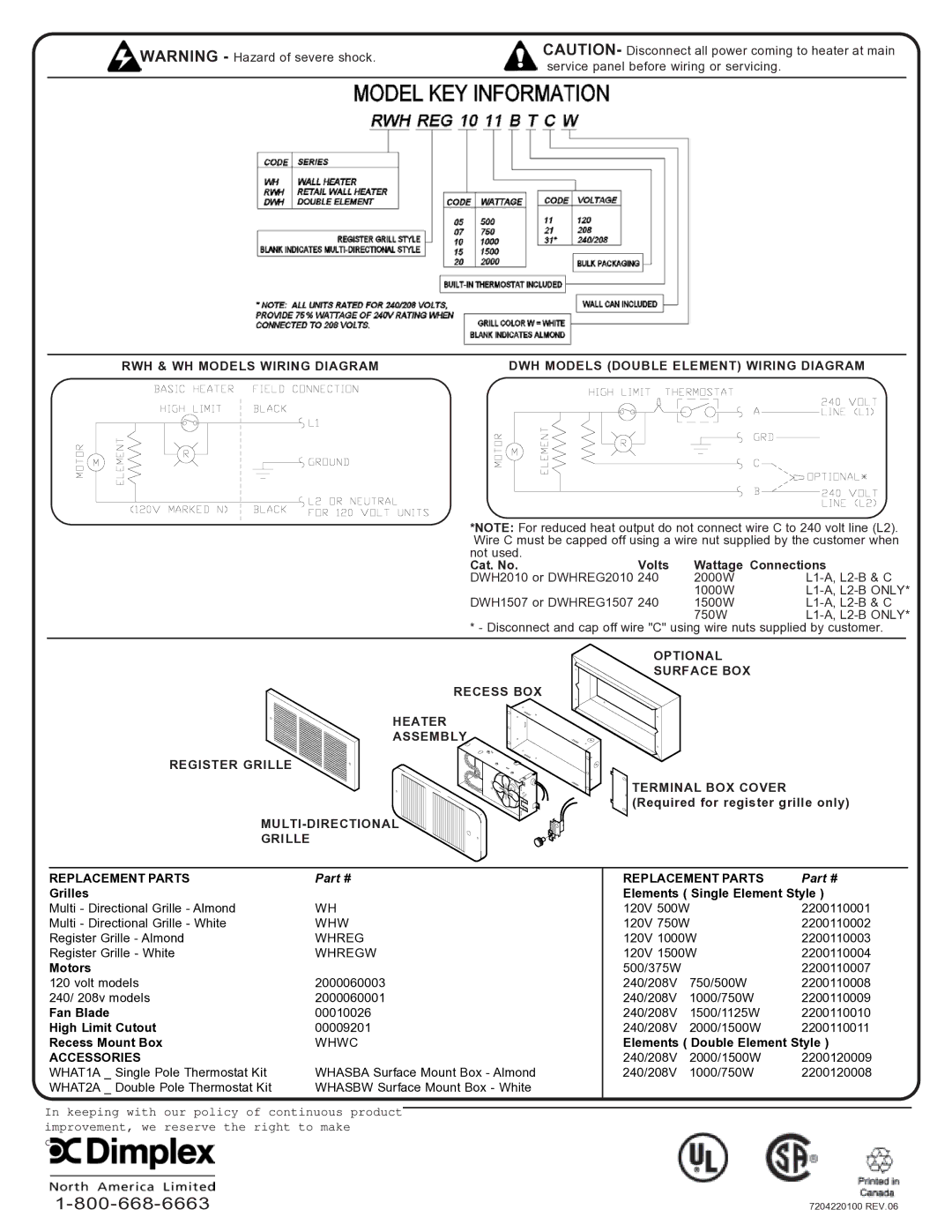 Dimplex 6100790000, 6100770000 installation instructions MULTI-DIRECTIONAL Grille, Replacement Parts, Accessories 