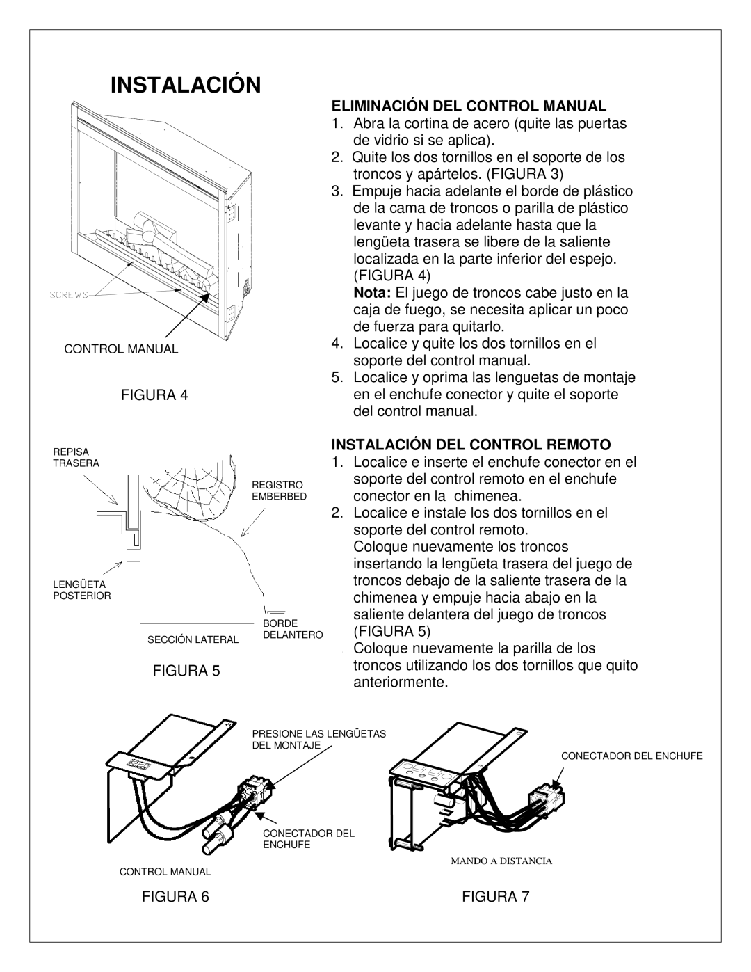 Dimplex 7206620100R02 manual Eliminación DEL Control Manual, Instalación DEL Control Remoto 