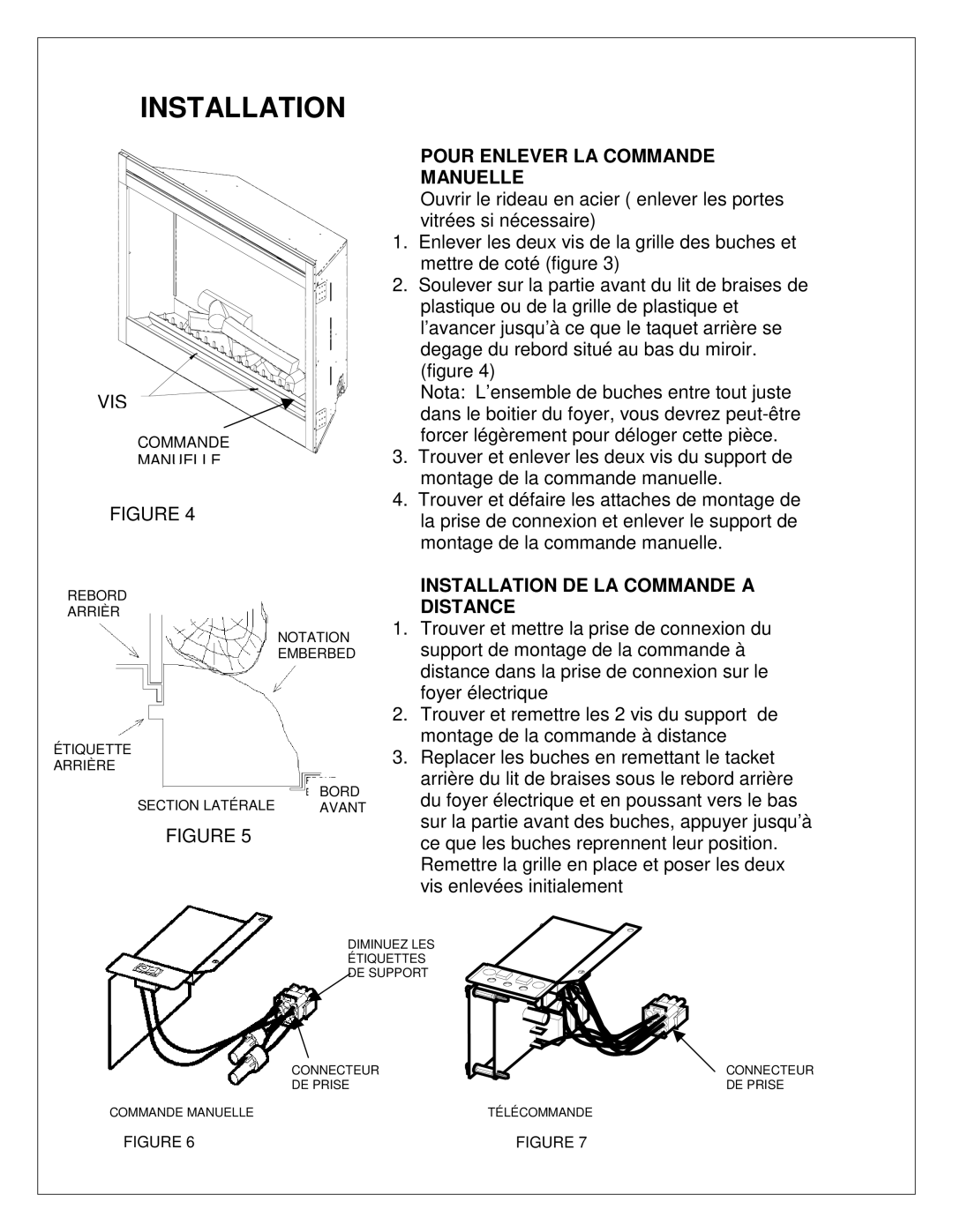 Dimplex 7206620100R02 manual Pour Enlever LA Commande Manuelle, Installation DE LA Commande a Distance 