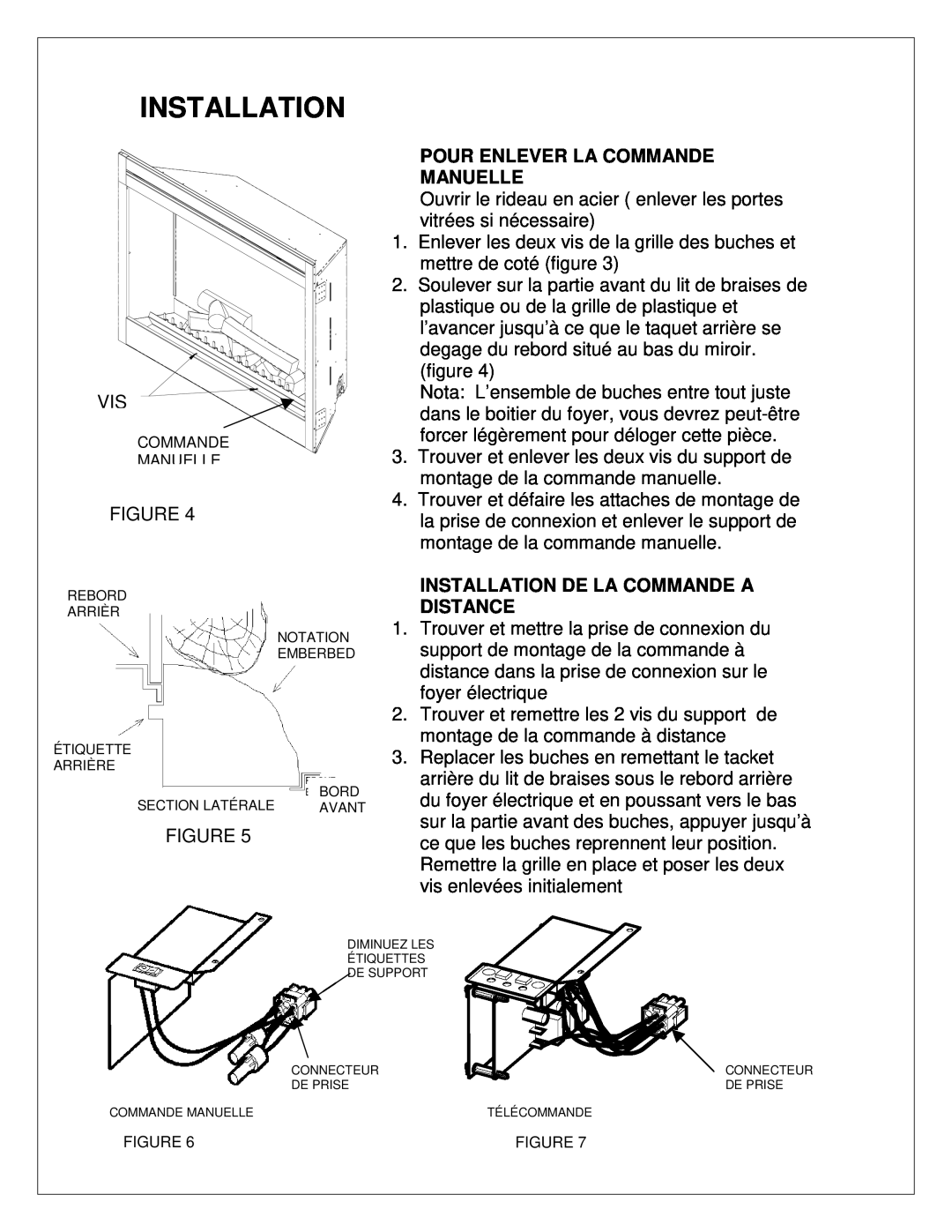 Dimplex 7206620100R02 manual Pour Enlever La Commande Manuelle, Installation De La Commande A Distance 