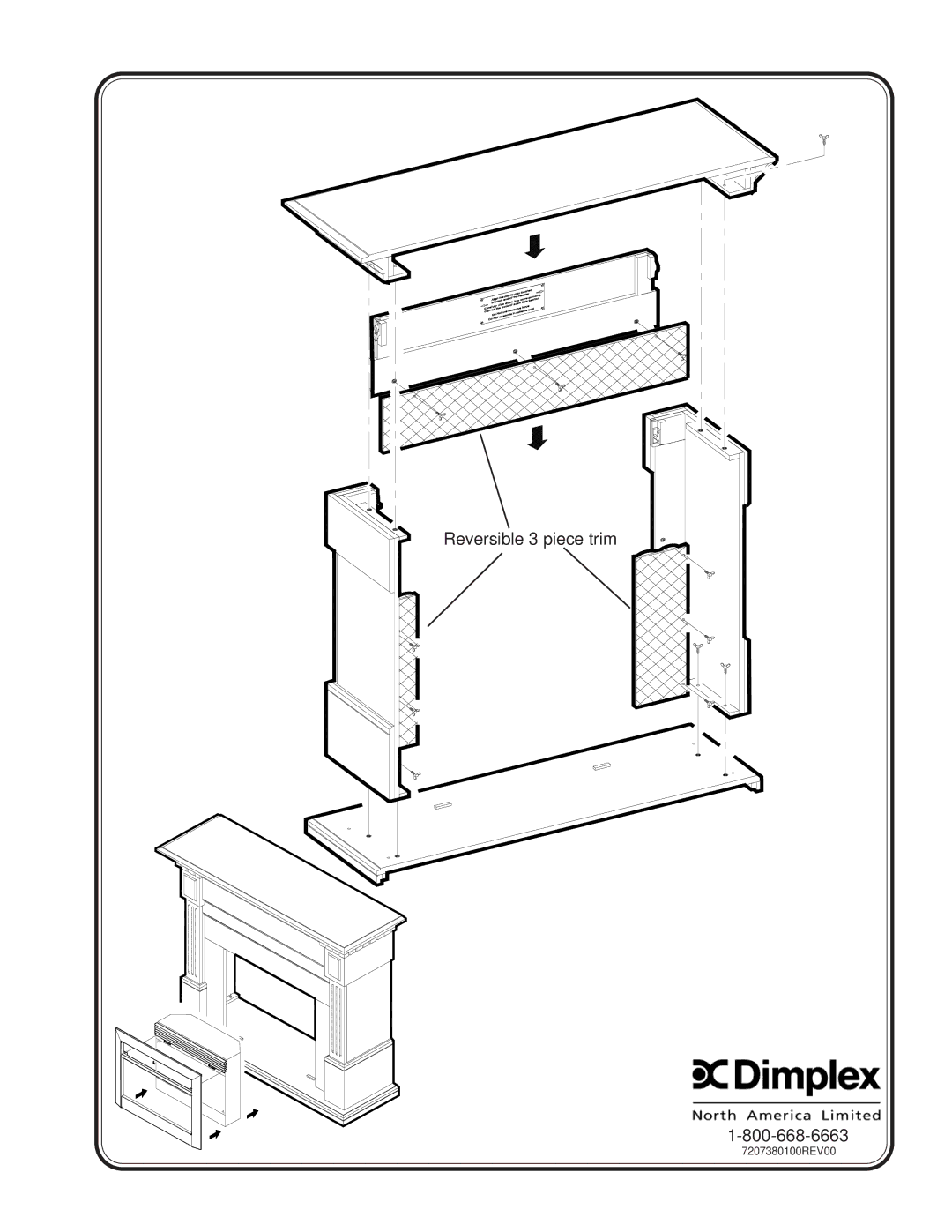 Dimplex 7207380100REV00 manual Reversible 3 piece trim 