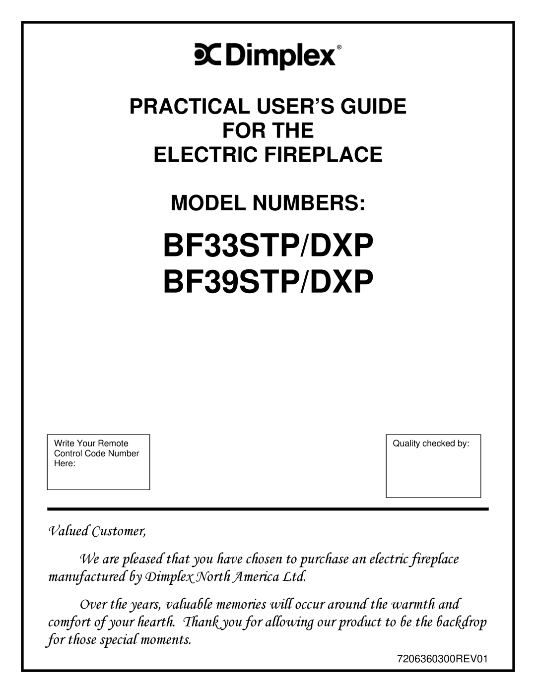 Dimplex manual BF33STP/DXP BF39STP/DXP 