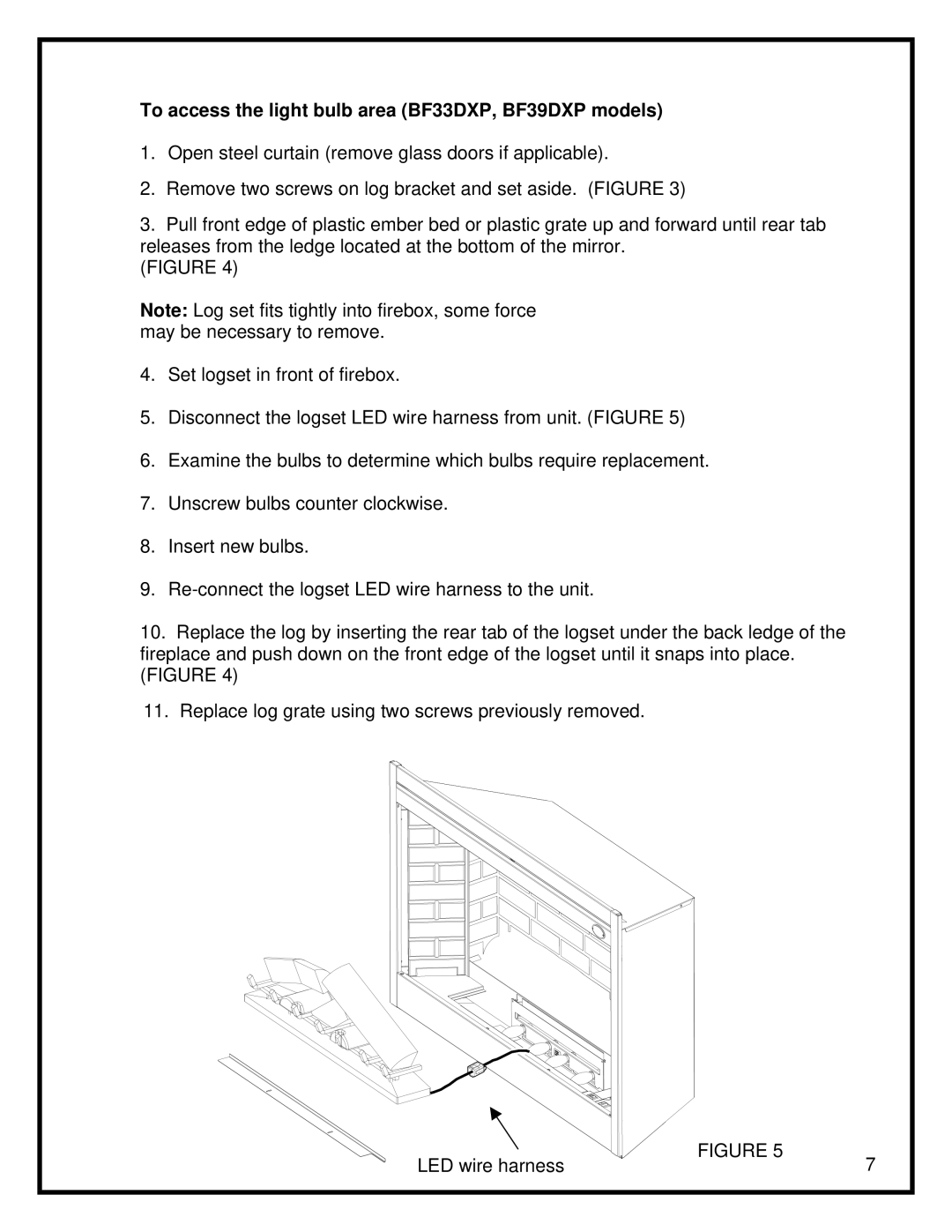 Dimplex BF39STP/DXP, BF33STP/DXP manual To access the light bulb area BF33DXP, BF39DXP models 