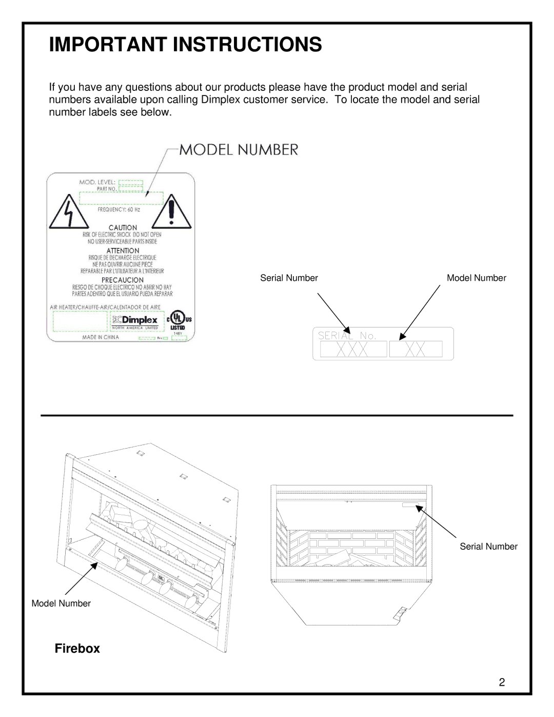 Dimplex BF33STP/DXP, BF39STP/DXP manual Important Instructions 