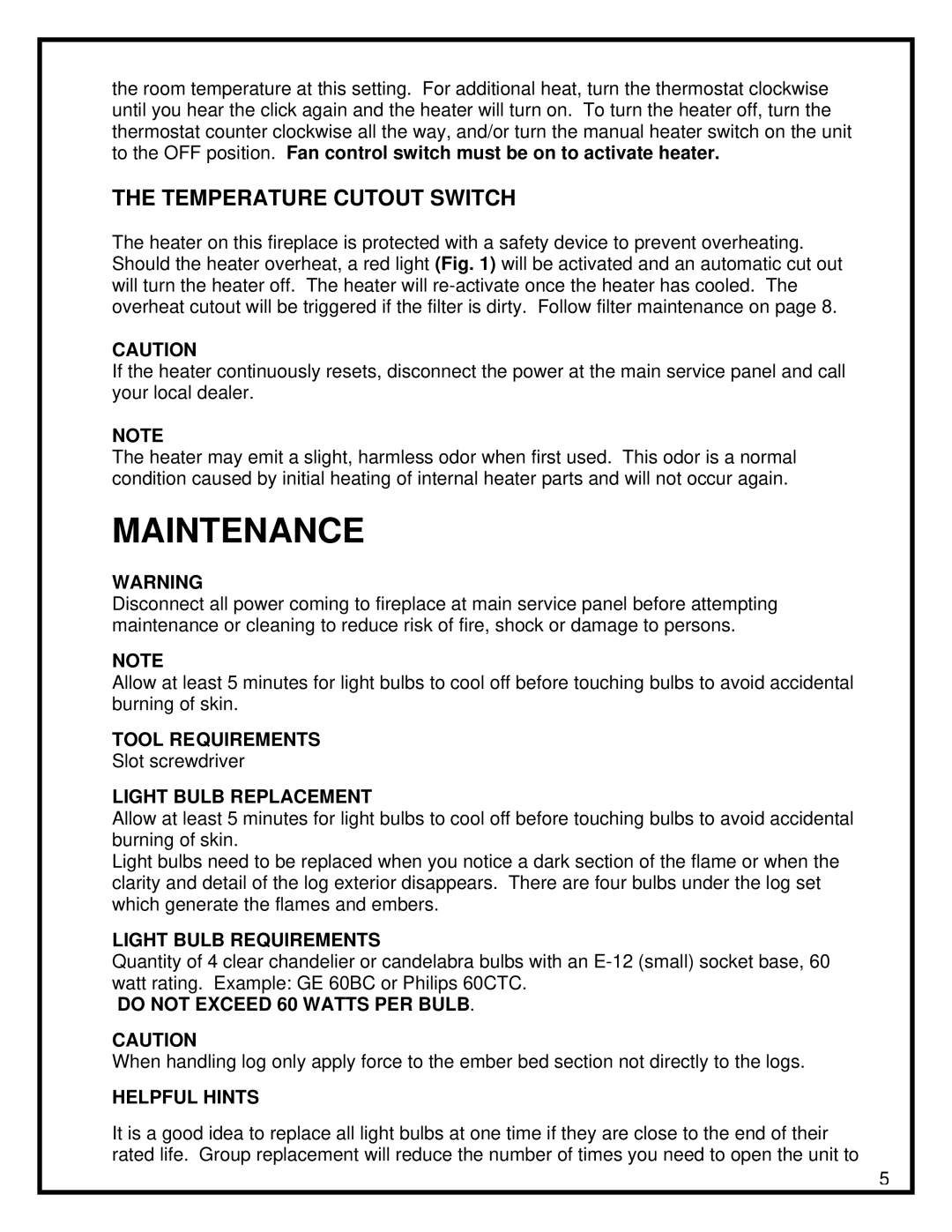 Dimplex BF39STP/DXP, BF33STP/DXP manual Maintenance, Temperature Cutout Switch 