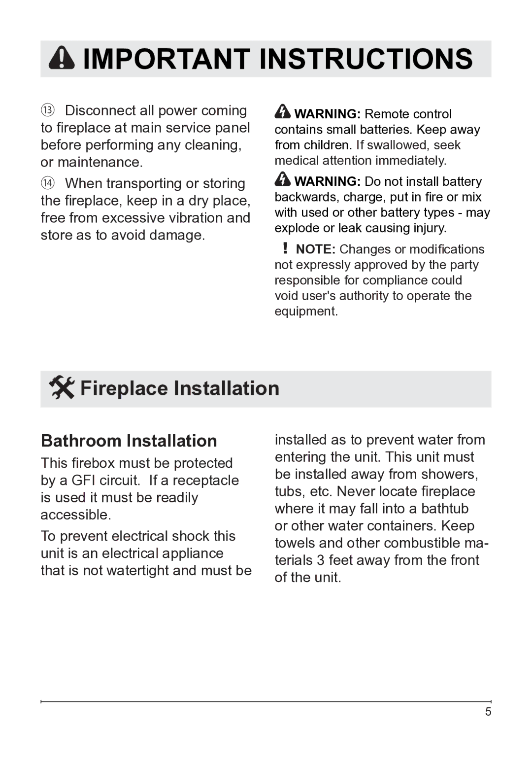 Dimplex BF45DXP owner manual Fireplace Installation, Bathroom Installation 