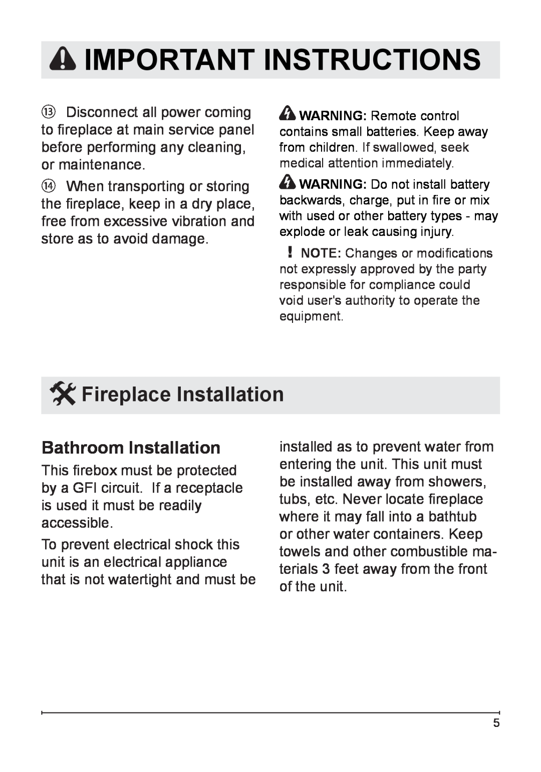 Dimplex BF45DXP owner manual Fireplace Installation, Bathroom Installation, Important Instructions 