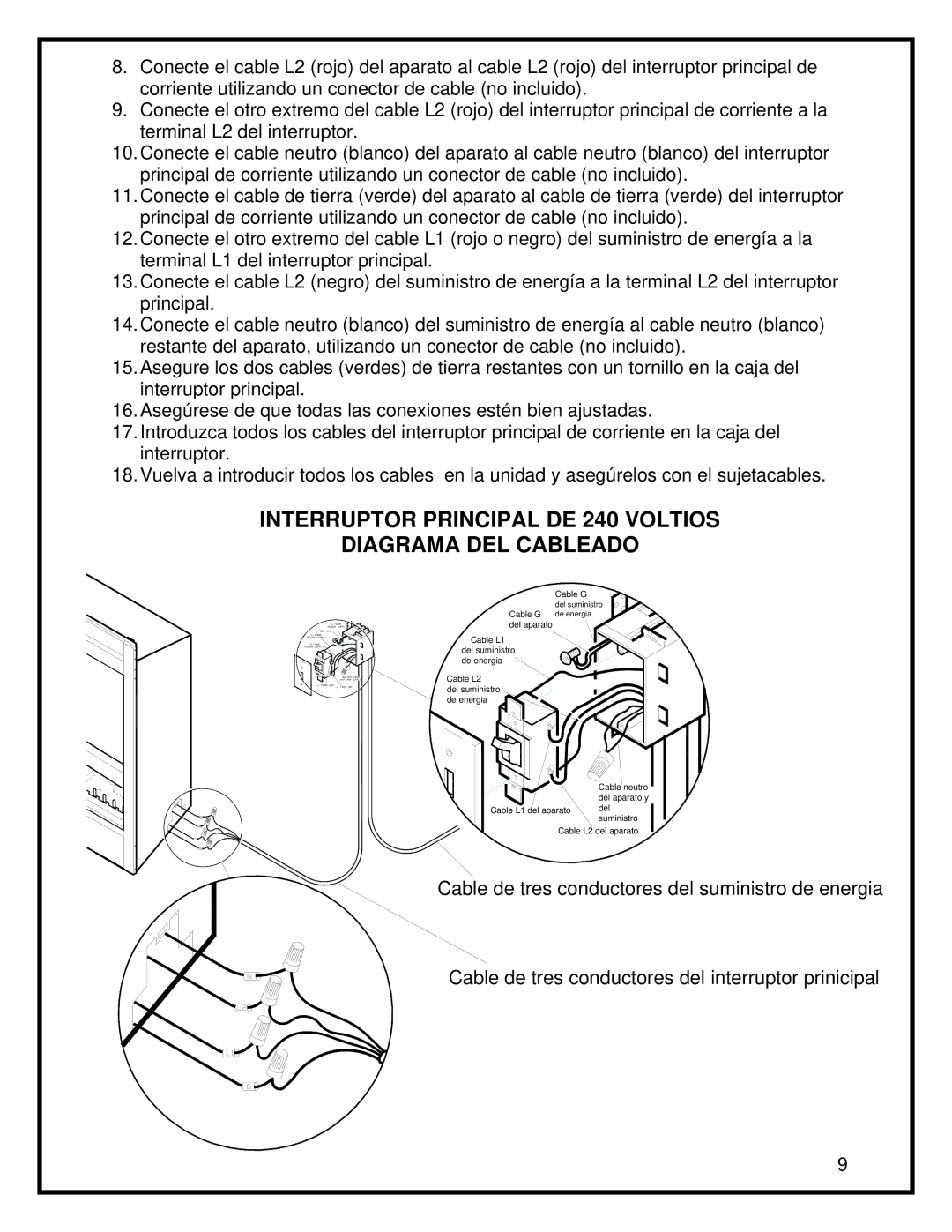 Dimplex BF45ST/DX manual Interruptor Principal DE 240 Voltios Diagrama DEL Cableado 