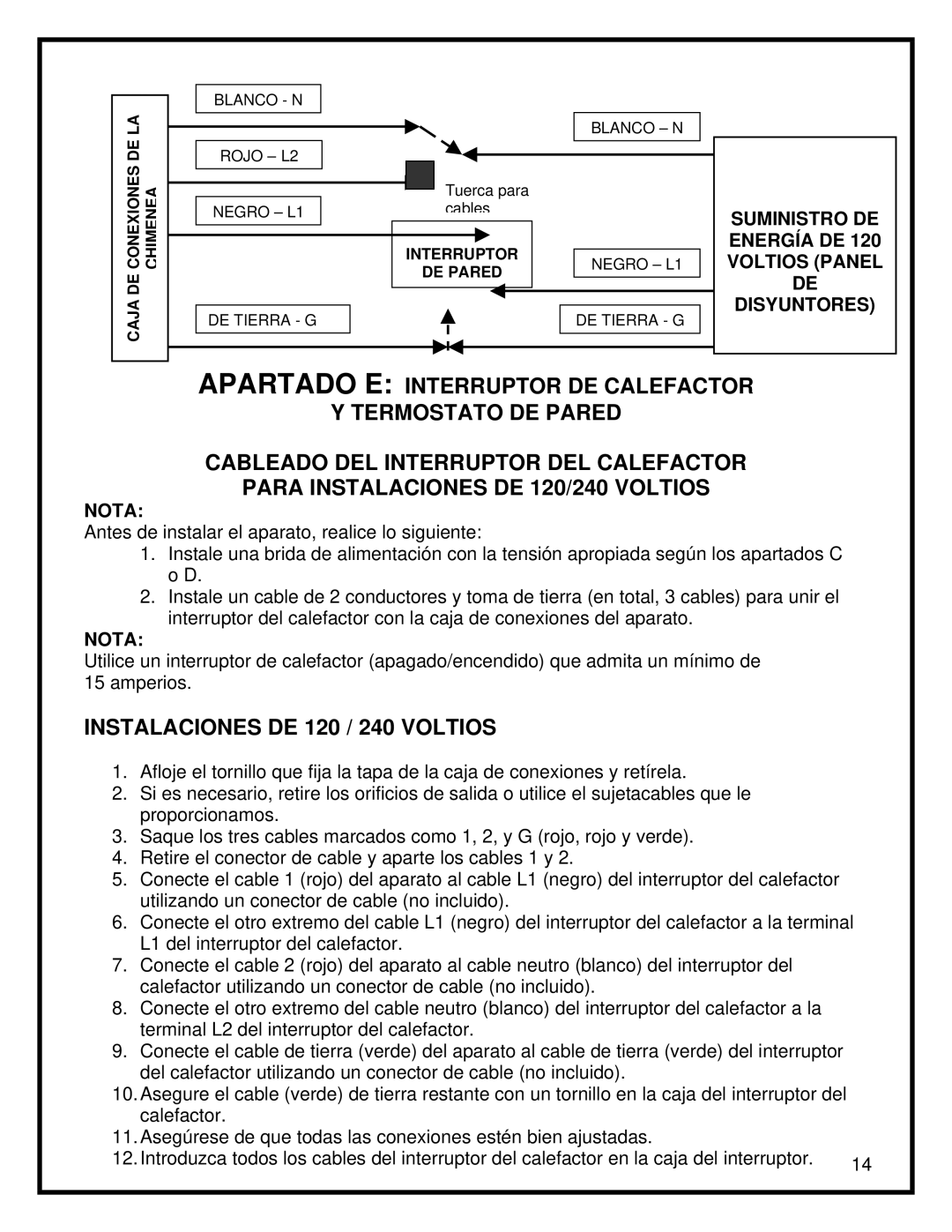 Dimplex BF45ST/DX manual Instalaciones DE 120 / 240 Voltios, Voltios Panel 