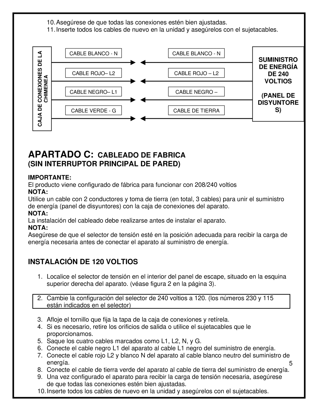 Dimplex BF45ST/DX manual Instalación DE 120 Voltios, Conexiones DE LA Chimenea Caja DE 