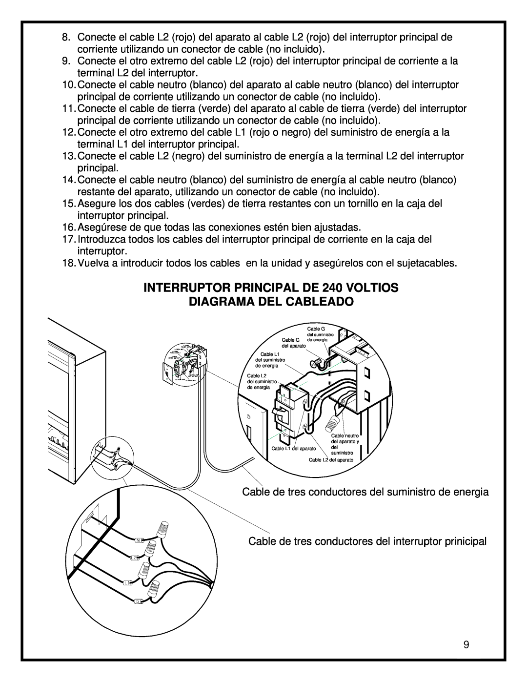 Dimplex BF45ST/DX manual INTERRUPTOR PRINCIPAL DE 240 VOLTIOS, Diagrama Del Cableado 