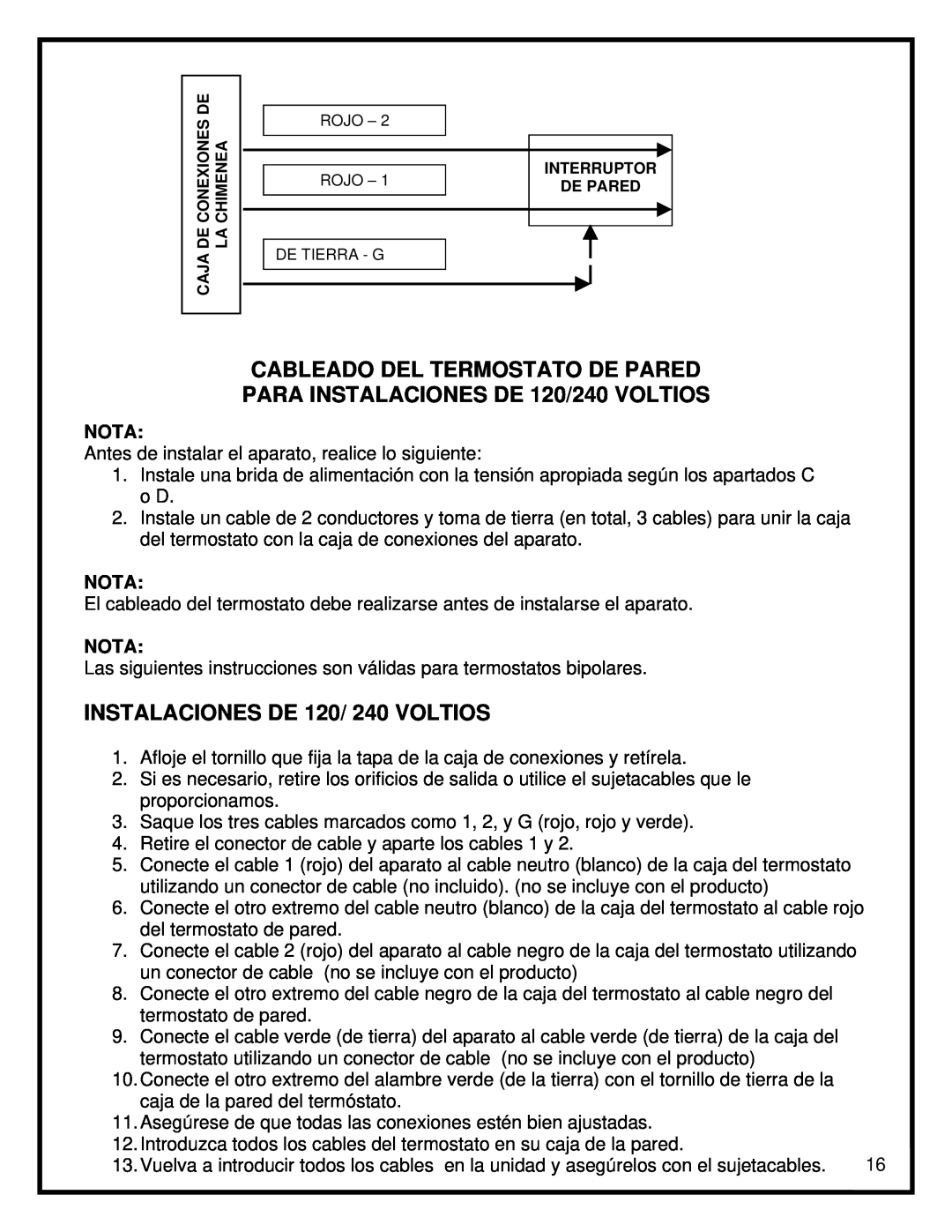 Dimplex BF45ST/DX manual Cableado Del Termostato De Pared, INSTALACIONES DE 120/ 240 VOLTIOS 