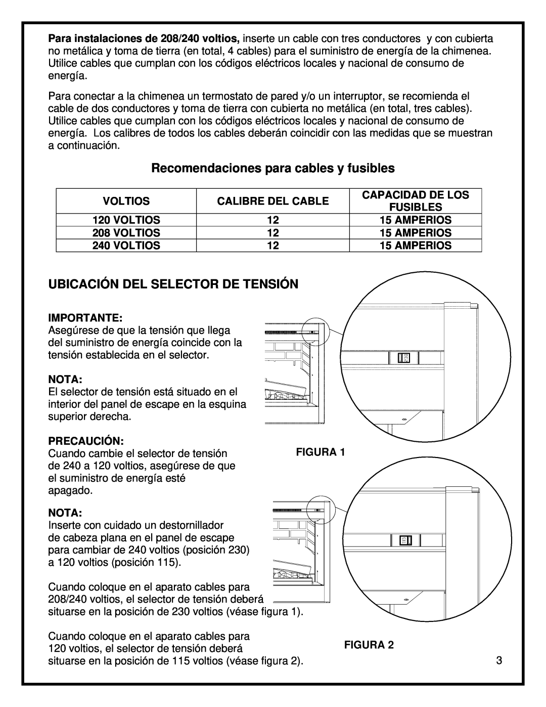 Dimplex BF45ST/DX manual Recomendaciones para cables y fusibles, Ubicación Del Selector De Tensión 