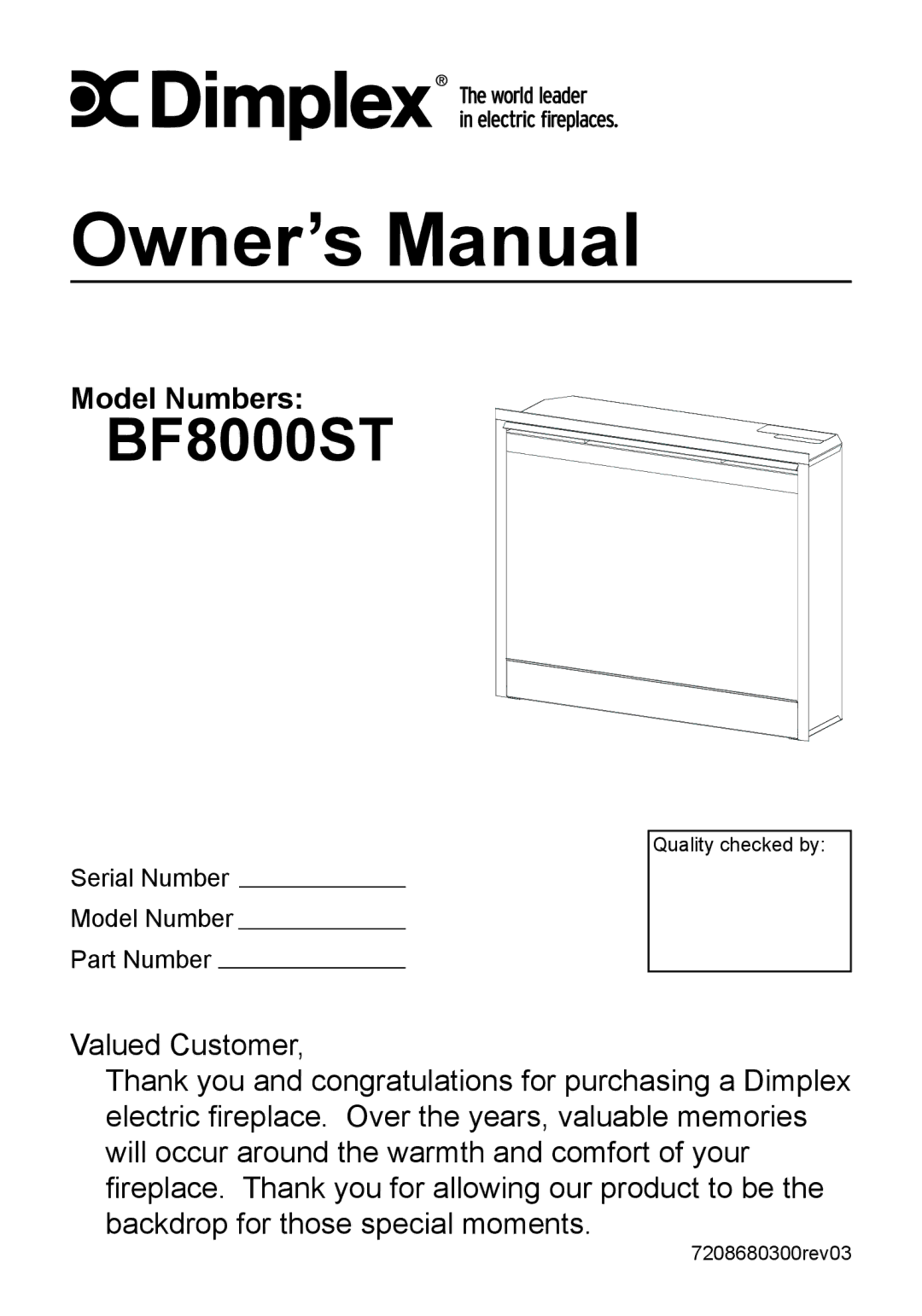 Dimplex BF8000ST owner manual Model Numbers 