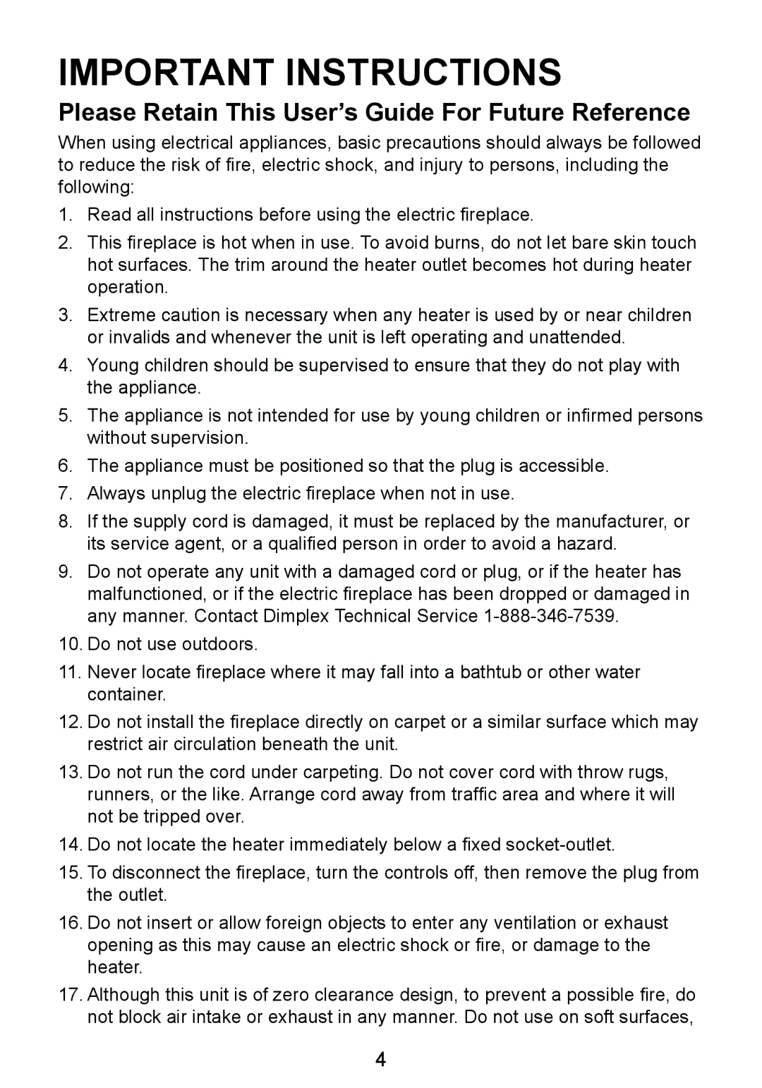 Dimplex BF8000ST owner manual Important Instructions, Please Retain This User’s Guide For Future Reference 