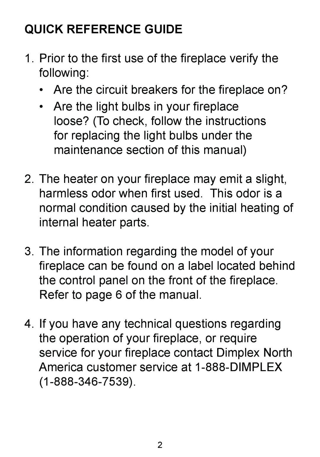 Dimplex BF8000ST owner manual Quick Reference Guide 