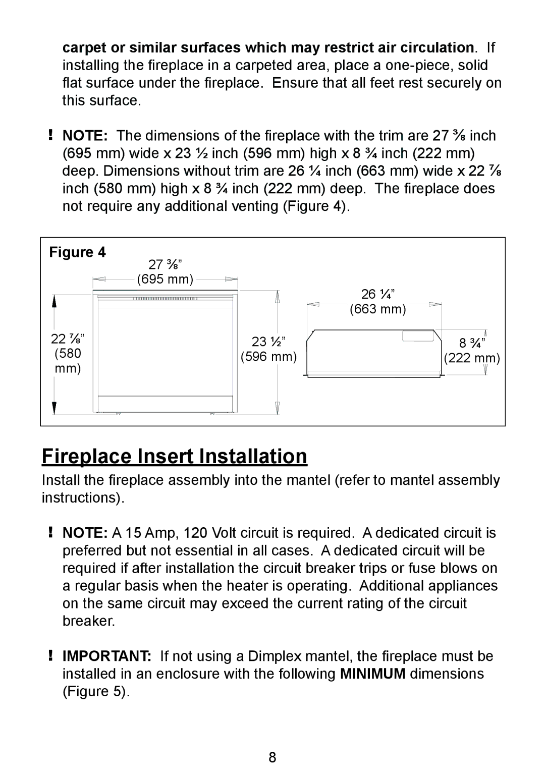 Dimplex BF8000ST owner manual Fireplace Insert Installation 