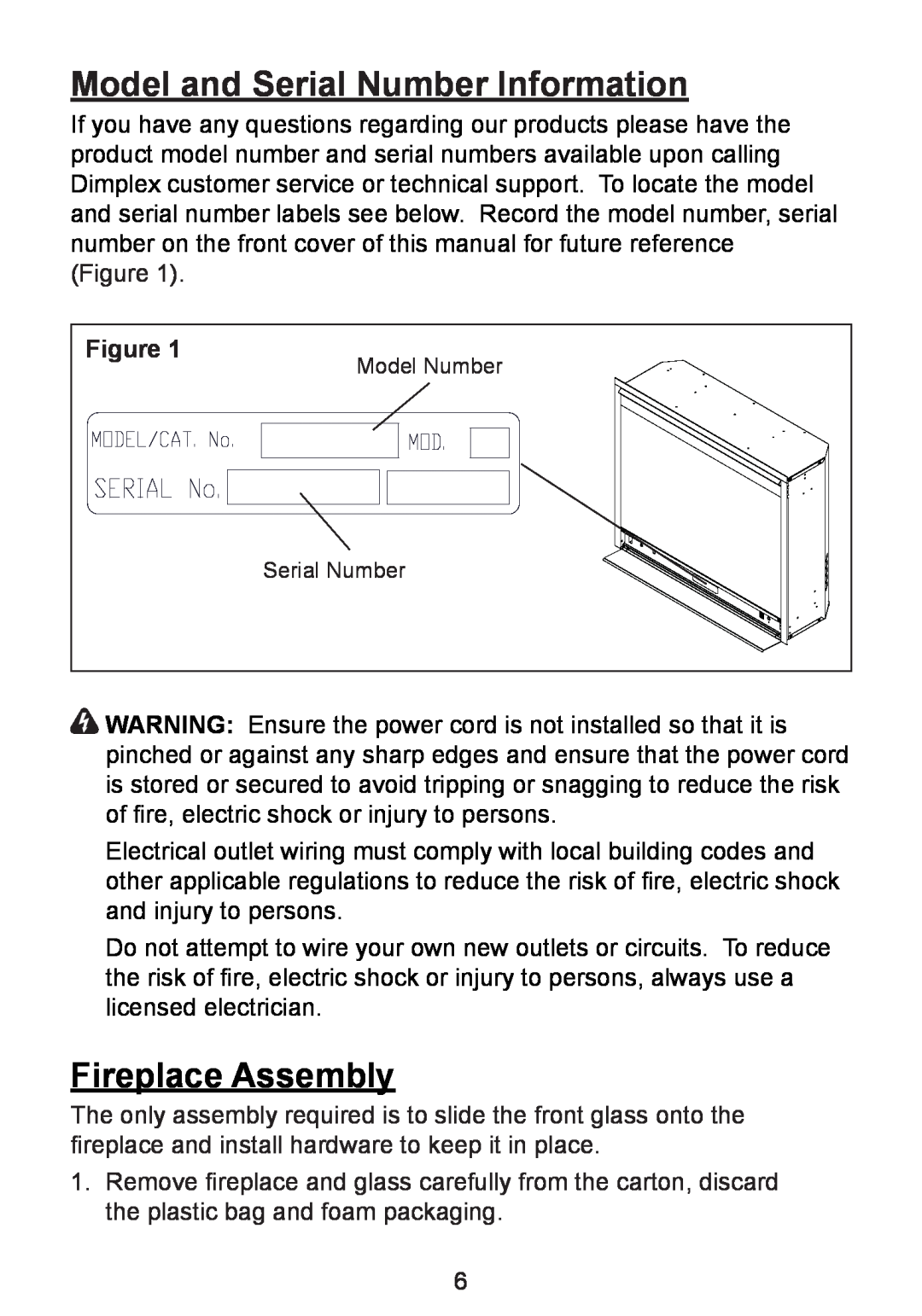 Dimplex BF8000ST owner manual Model and Serial Number Information, Fireplace Assembly 