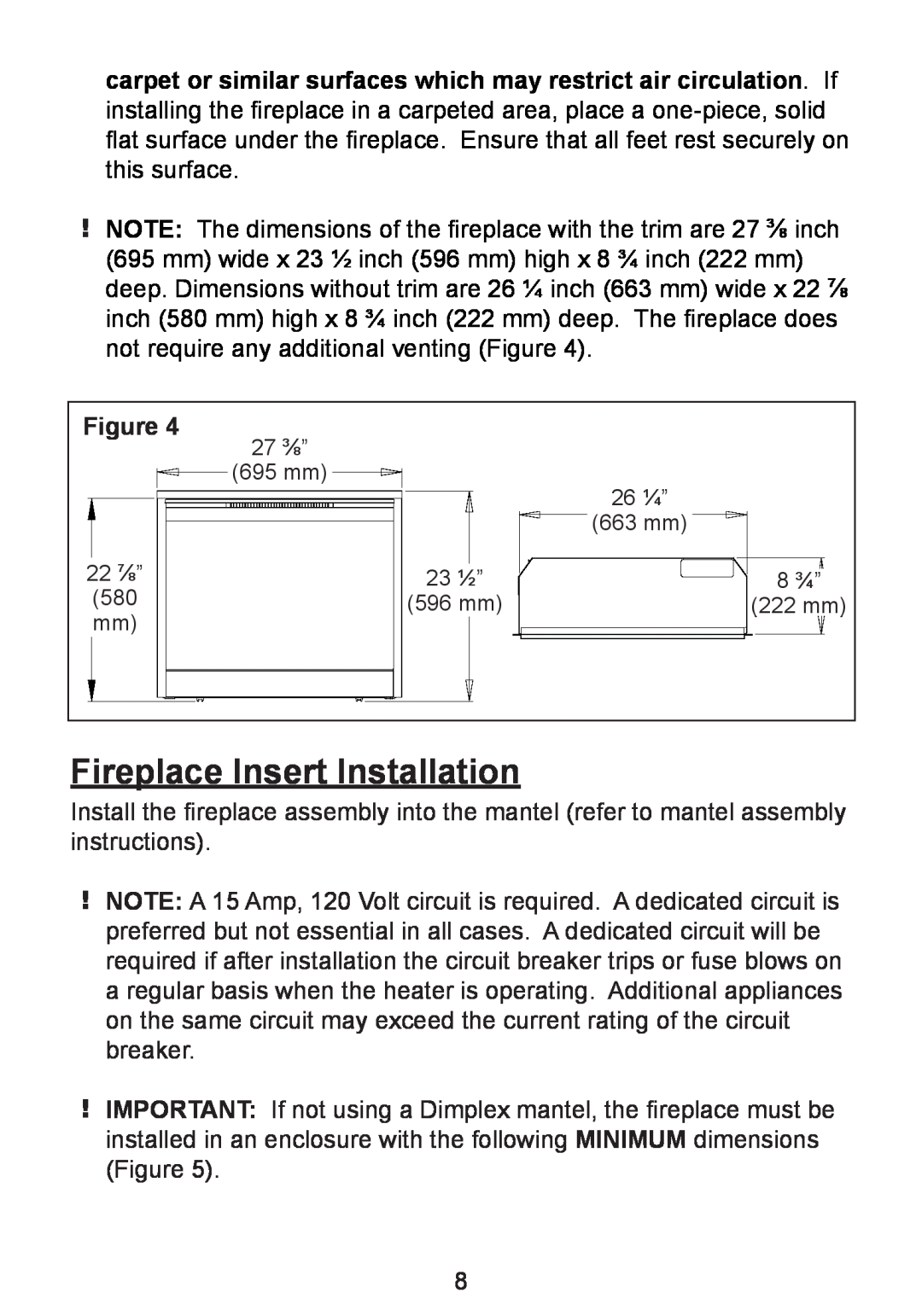 Dimplex BF8000ST owner manual Fireplace Insert Installation 