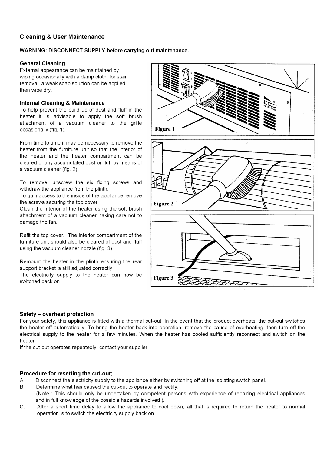 Dimplex BFH24T Cleaning & User Maintenance, General Cleaning, Internal Cleaning & Maintenance, Safety overheat protection 