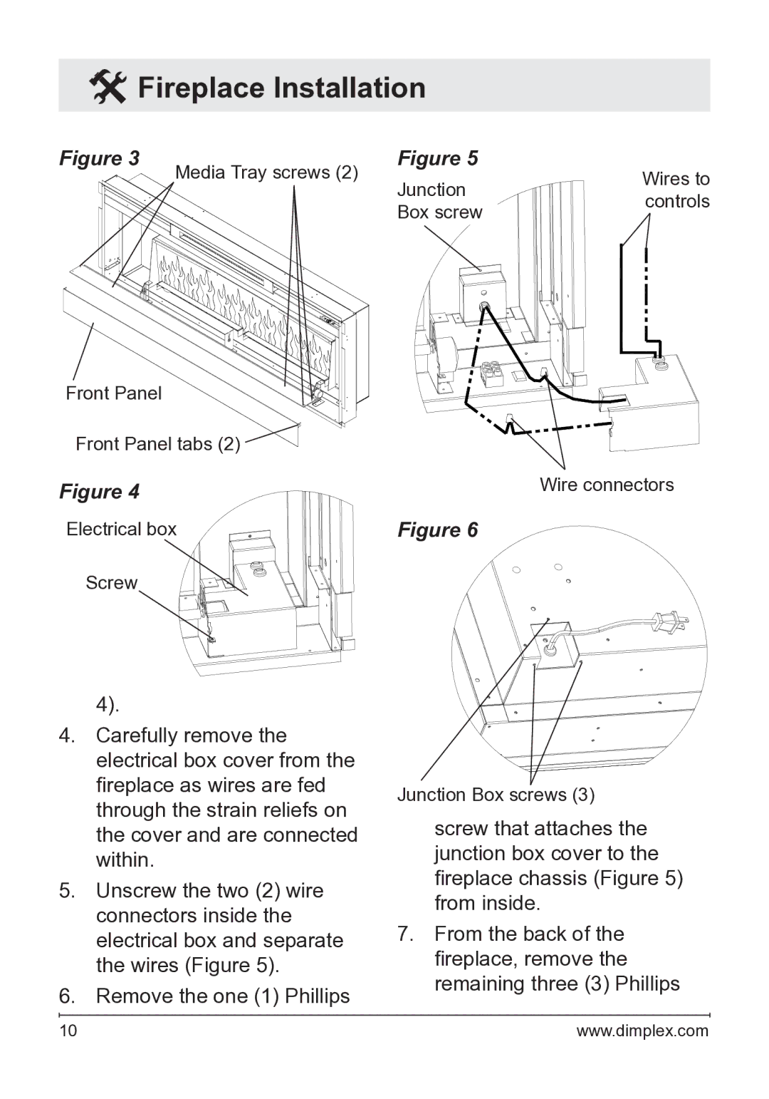 Dimplex BLF50 owner manual Front Panel Front Panel tabs Electrical box Screw 