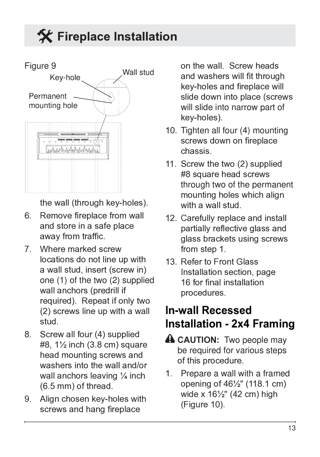 Dimplex BLF50 owner manual In-wall Recessed Installation 2x4 Framing 