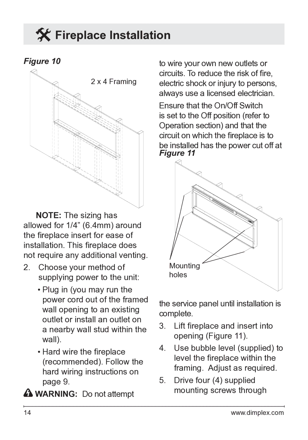 Dimplex BLF50 owner manual Framing 