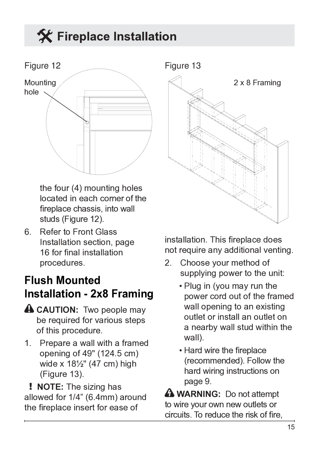 Dimplex BLF50 owner manual Flush Mounted Installation 2x8 Framing 