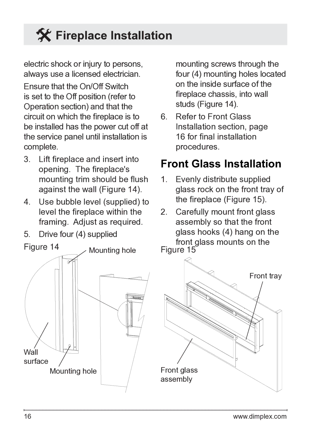 Dimplex BLF50 owner manual Front Glass Installation 