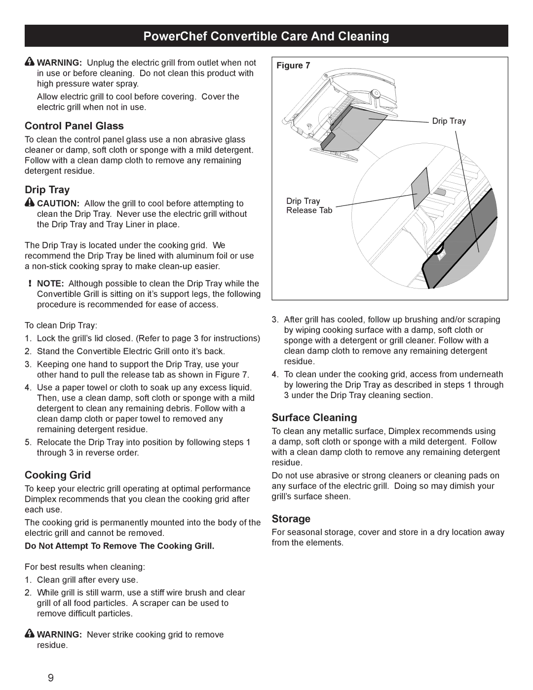 Dimplex CBQ-120-ELEM owner manual PowerChef Convertible Care And Cleaning 