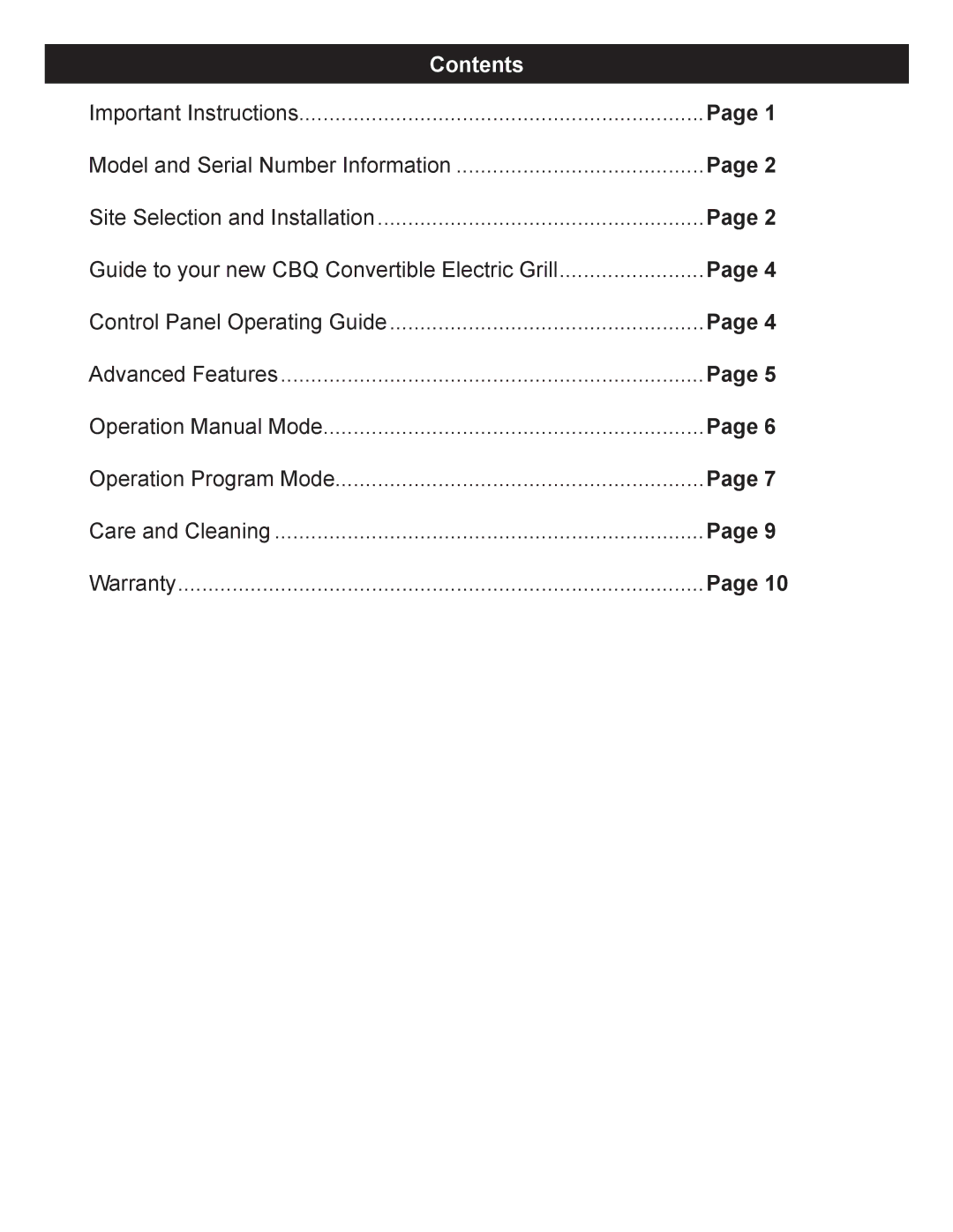 Dimplex CBQ-120-ELEM owner manual Contents 