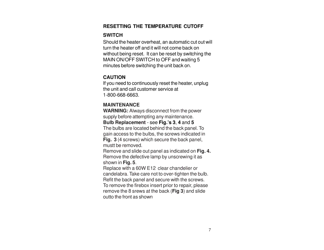 Dimplex CFP3811GW, CFP3811GB manual Resetting the Temperature Cutoff Switch, Maintenance 