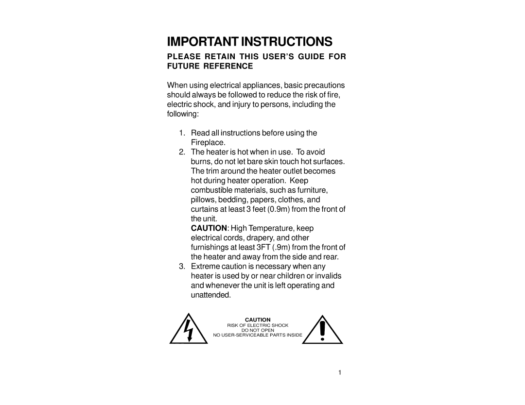 Dimplex CFP3811GW, CFP3811GB manual Important Instructions, Please Retain this USER’S Guide for Future Reference 