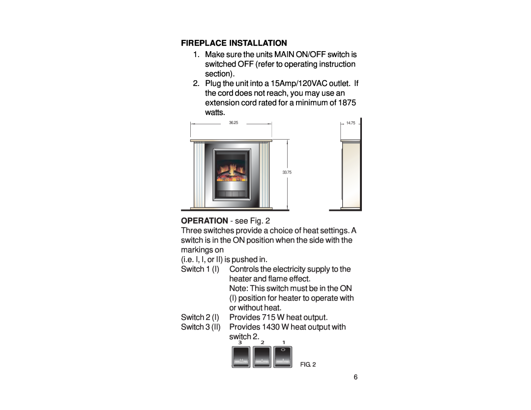 Dimplex CFP3811GB, CFP3811GW manual Fireplace Installation 