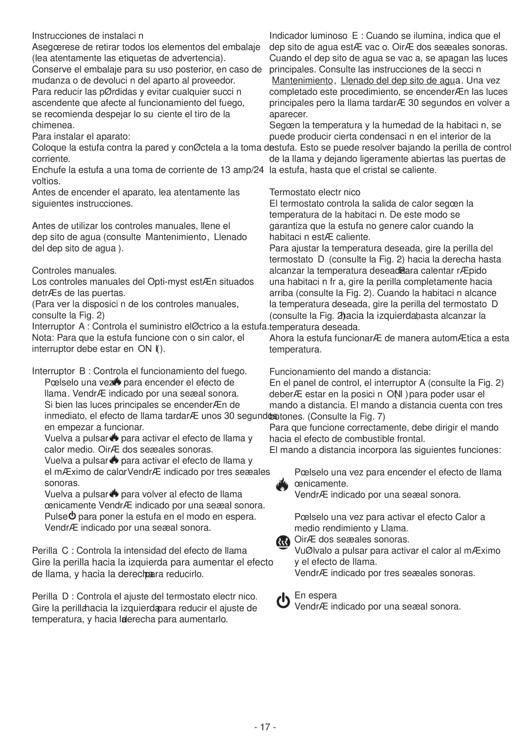 Dimplex CGn20 manual Instrucciones de instalación, Termostato electrónico, Funcionamiento del mando a distancia 