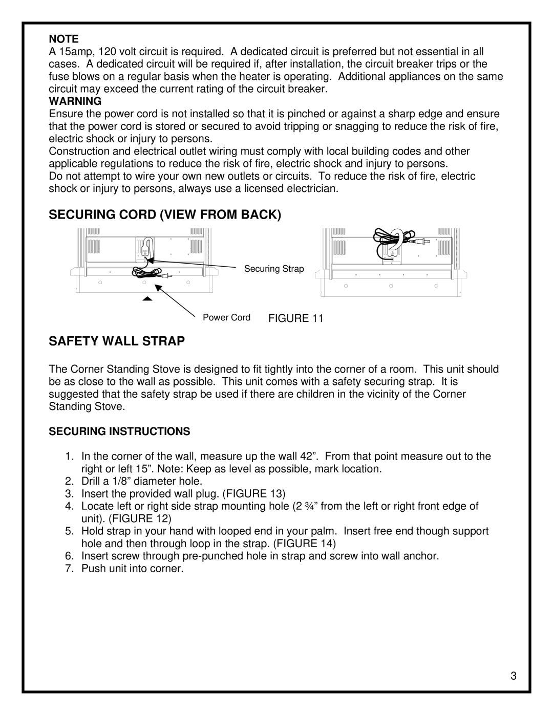 Dimplex Corner Standing Stove manual Safety Wall Strap, Securing Instructions 