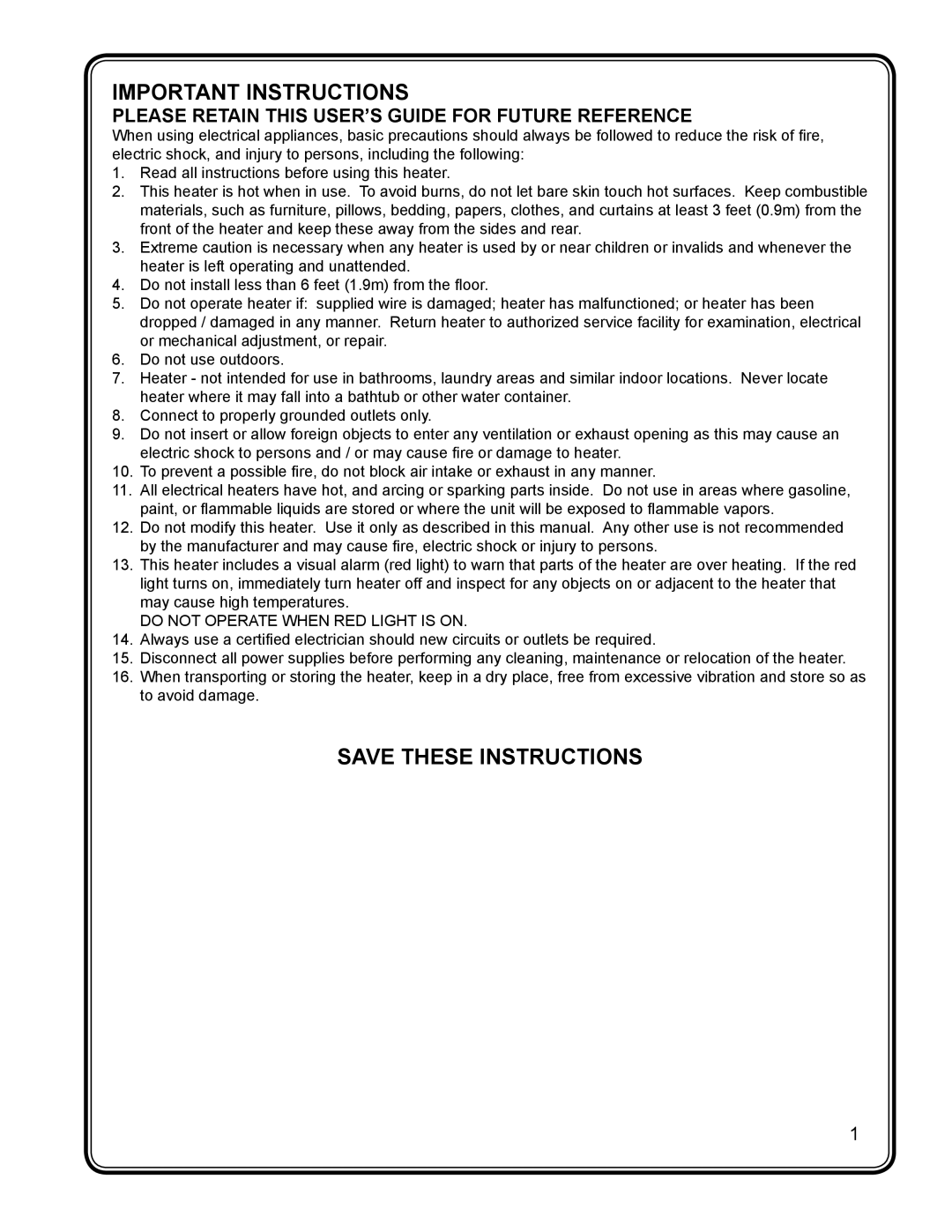 Dimplex CUH05B31T manual Important Instructions, Please Retain this USER’S Guide for Future Reference 