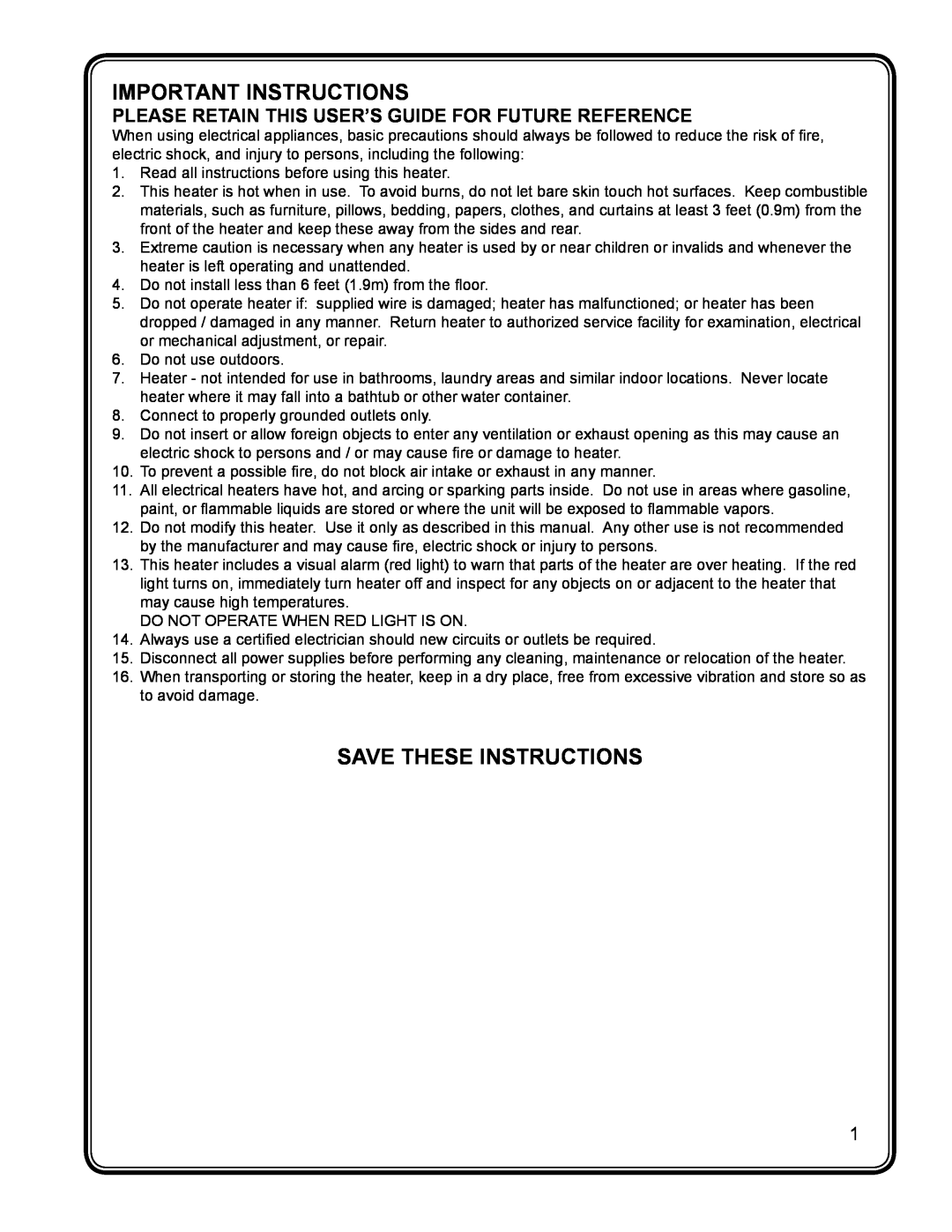 Dimplex CUH05B31T manual Important Instructions, Save These Instructions 