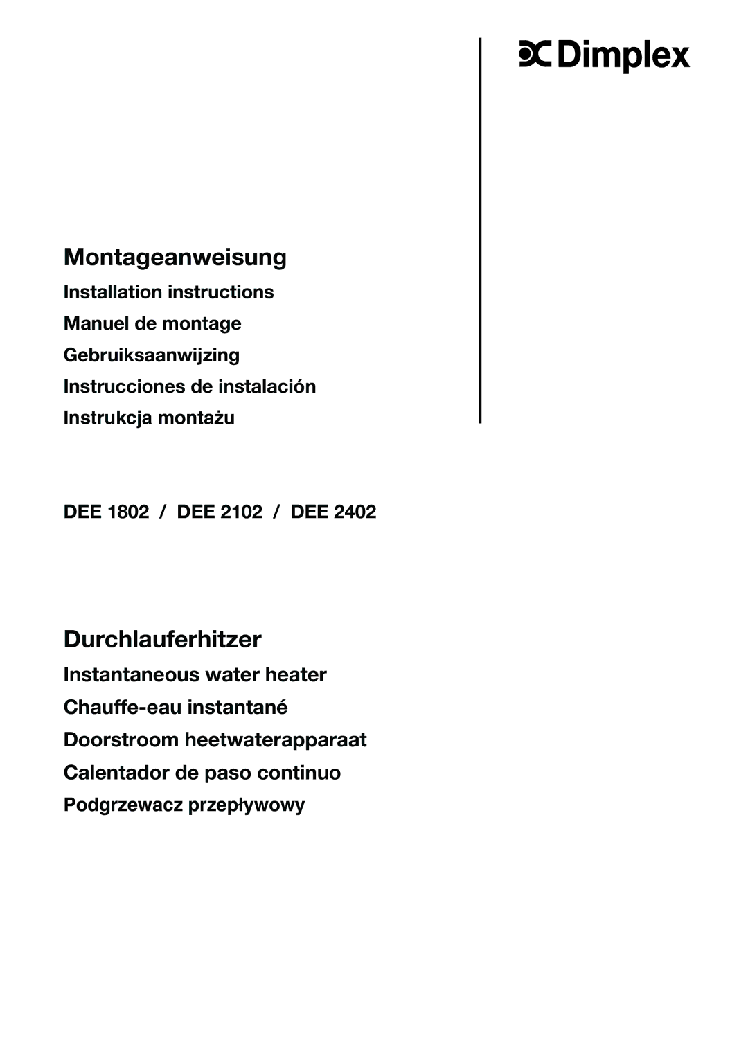 Dimplex DEE 2402, DEE 1802, DEE 2102 installation instructions Montageanweisung 