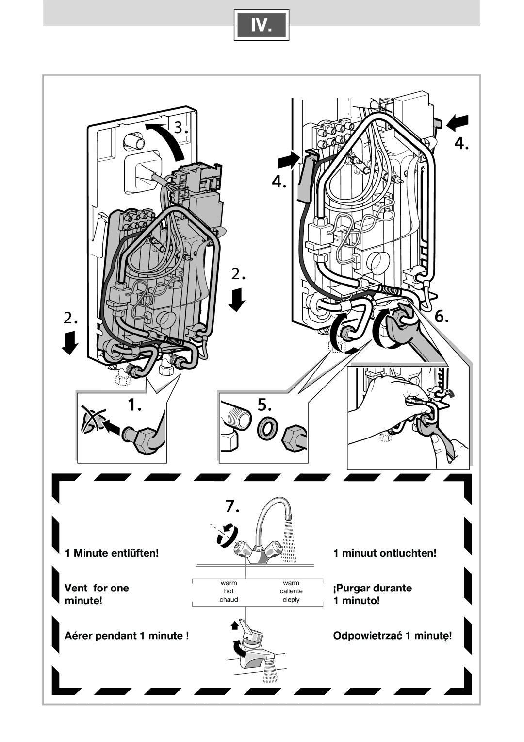 Dimplex DEE 2402, DEE 1802, DEE 2102 installation instructions Minute entlüften Minuut ontluchten Vent for one 