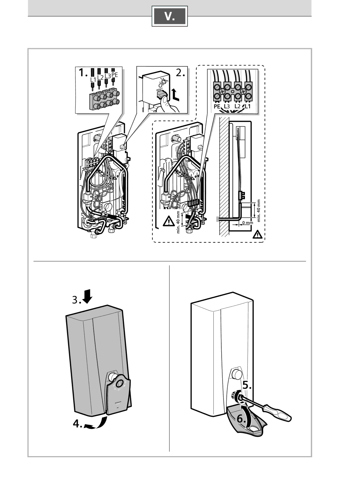 Dimplex DEE 2102, DEE 1802, DEE 2402 installation instructions L2 L3 PE 