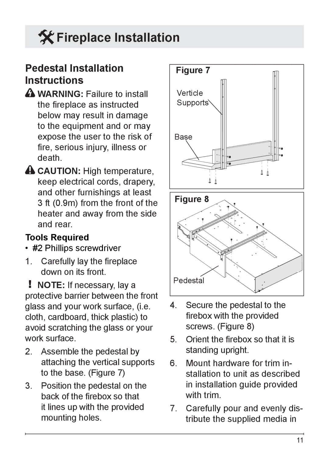 Dimplex DF1136L, DF1135M owner manual Pedestal Installation Instructions 