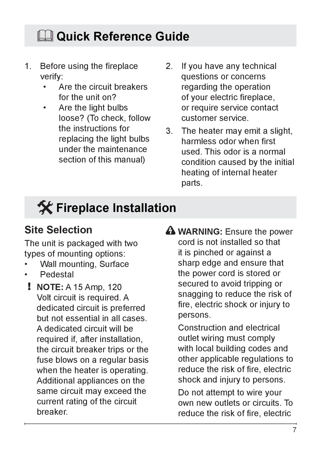 Dimplex DF1136L, DF1135M owner manual Quick Reference Guide, Fireplace Installation 