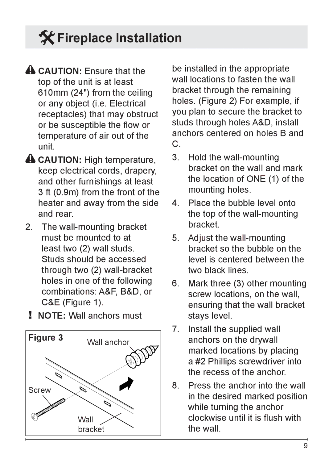 Dimplex DF1136L, DF1135M owner manual Screw Wall Bracket 